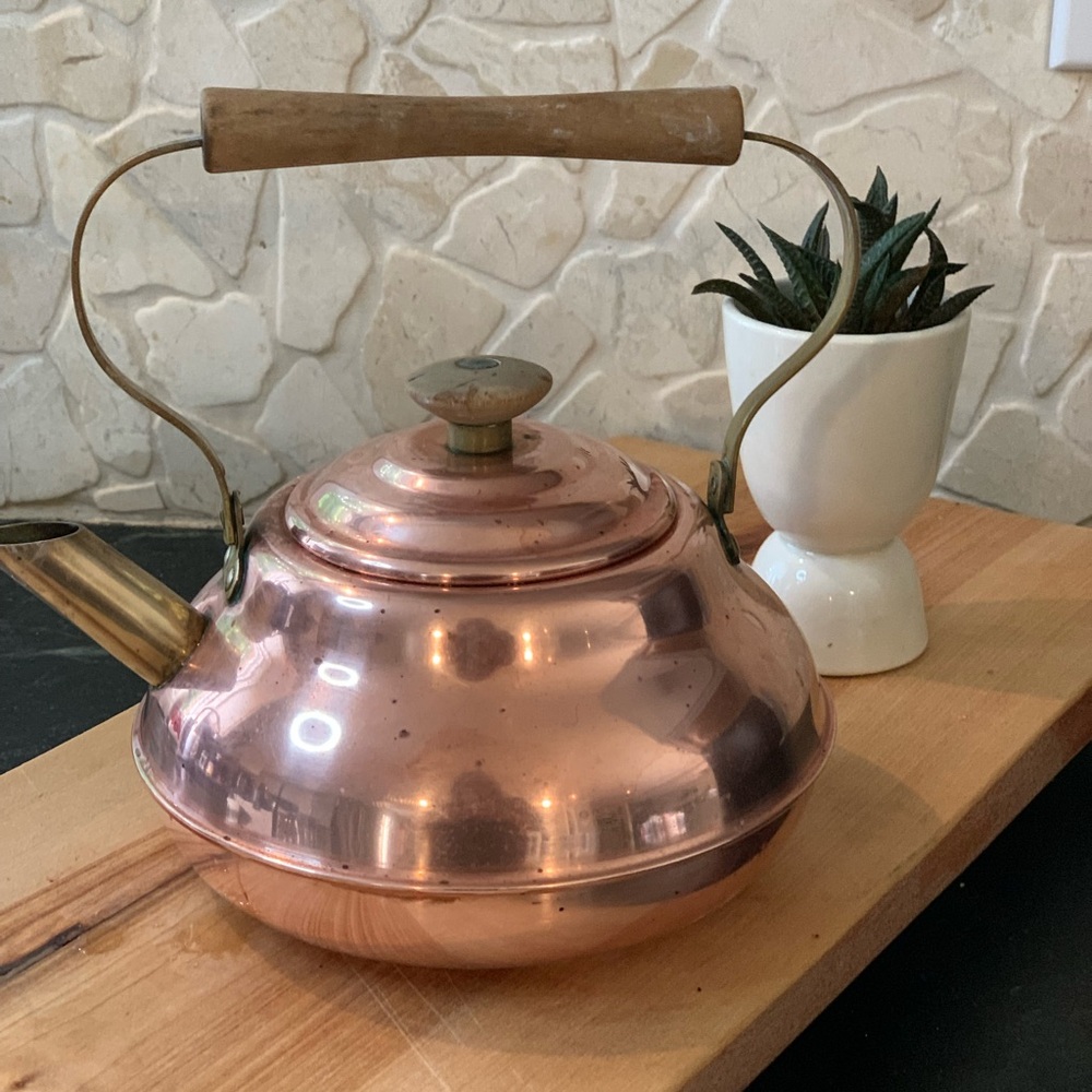 VINTAGE | Copper Brass and Wood Kettle
